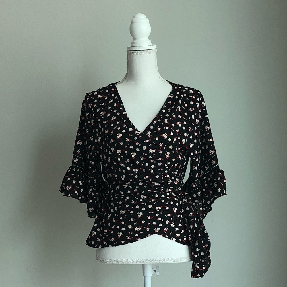 Make offer! Max Studio Black Floral Wrap Blouse Medium
